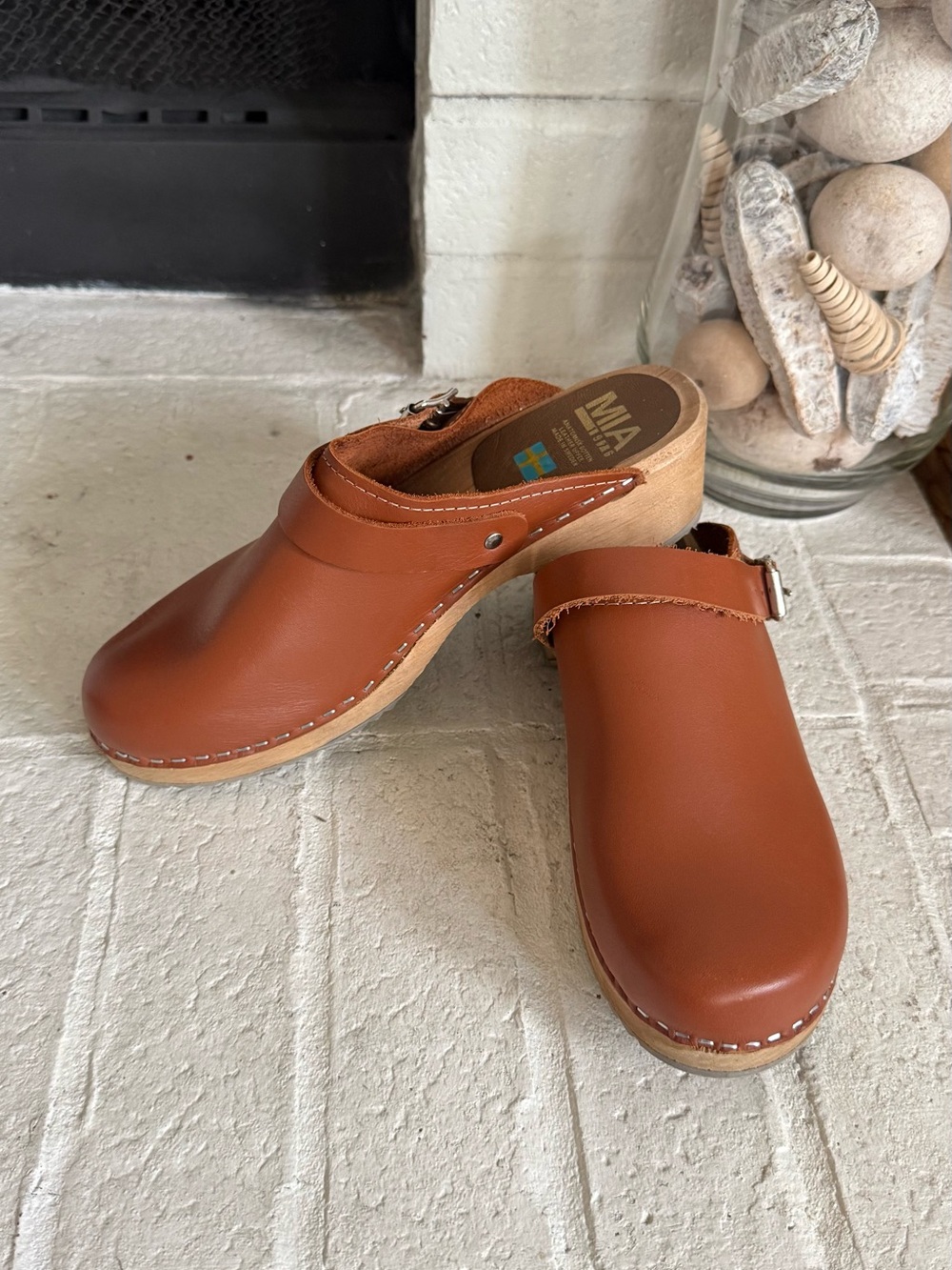 MIA 1976 Swedish Clogs EU 40 Fits 39 Brown Leather Wood Made in Sweden